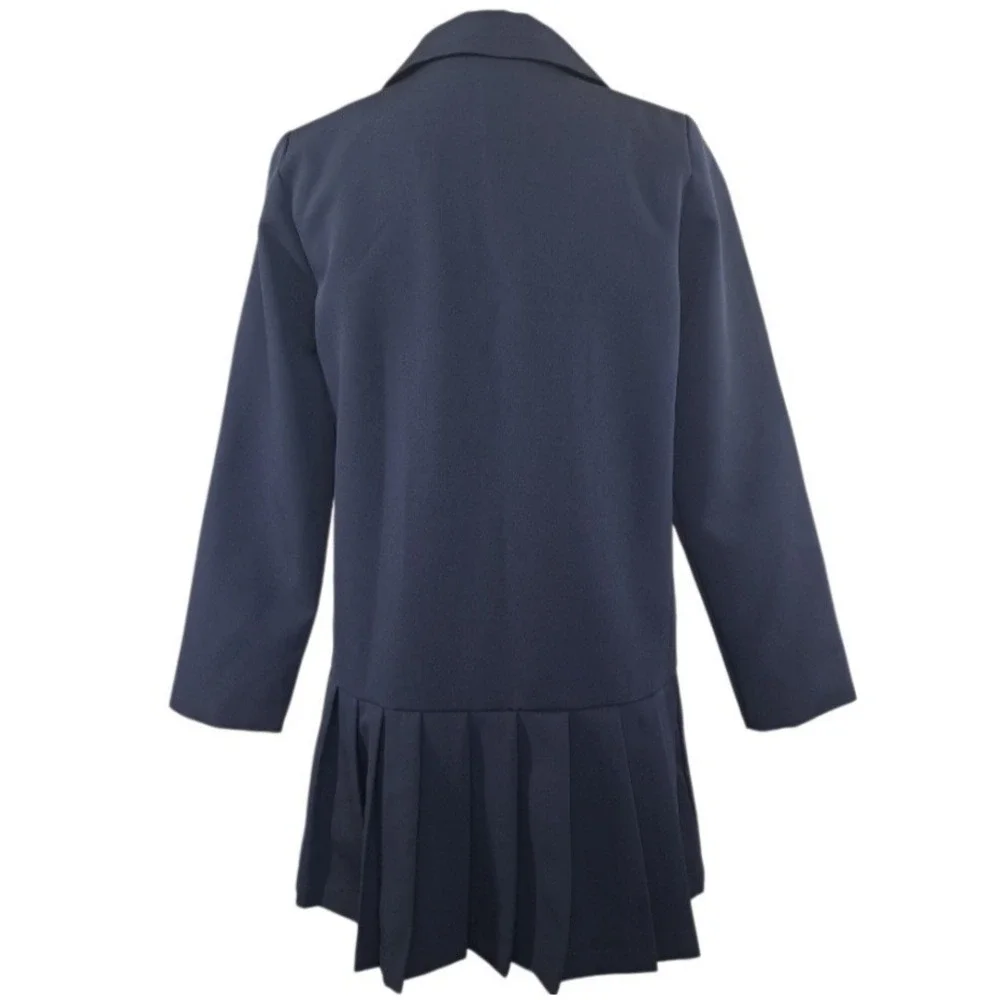 Blanc Jo Studio Blazer‎ Dress Medium Blue Embroidered Double Breasted Pleated